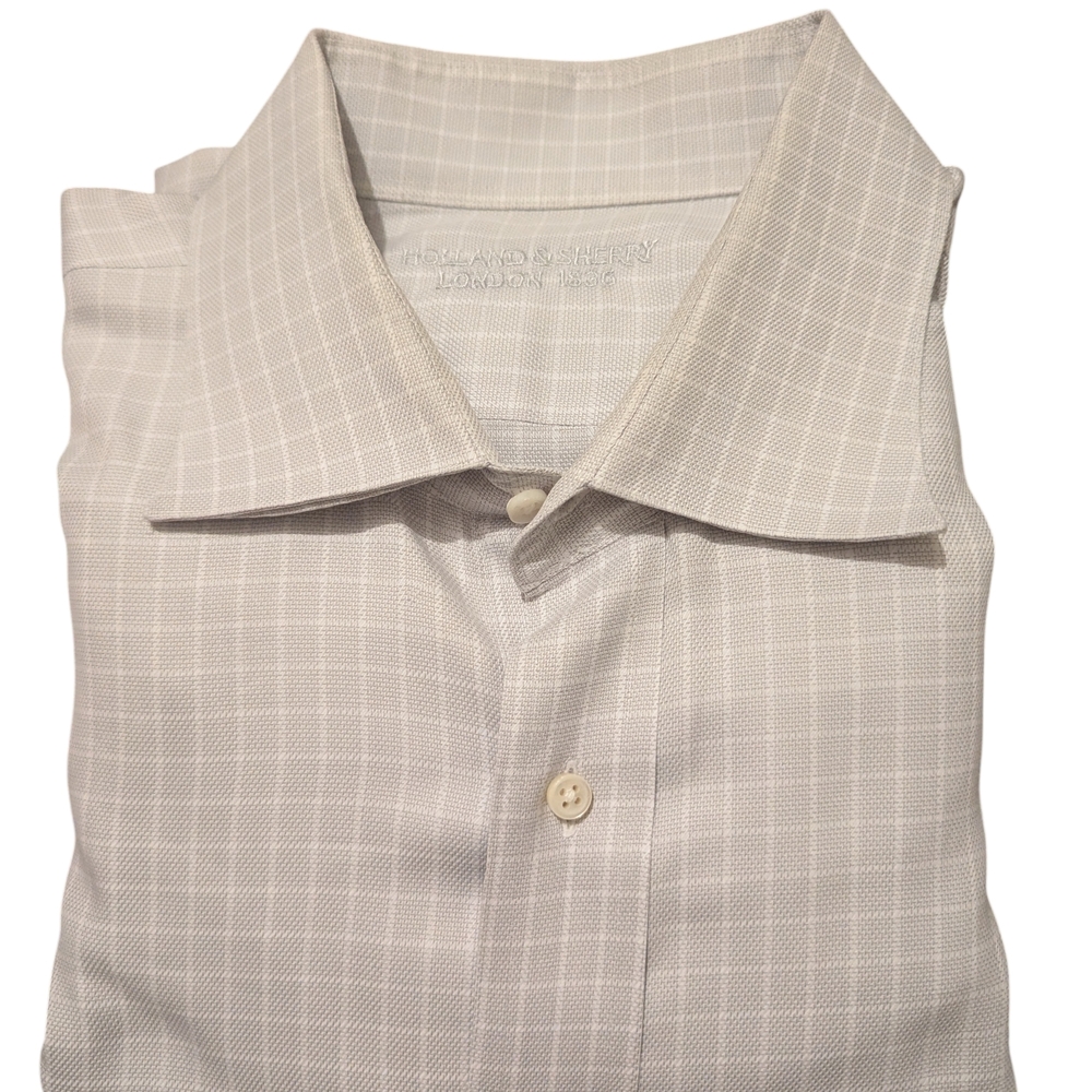 Holland & Sherry London Mens XL Dress Shirt Custom Made USA Gray Windowpane